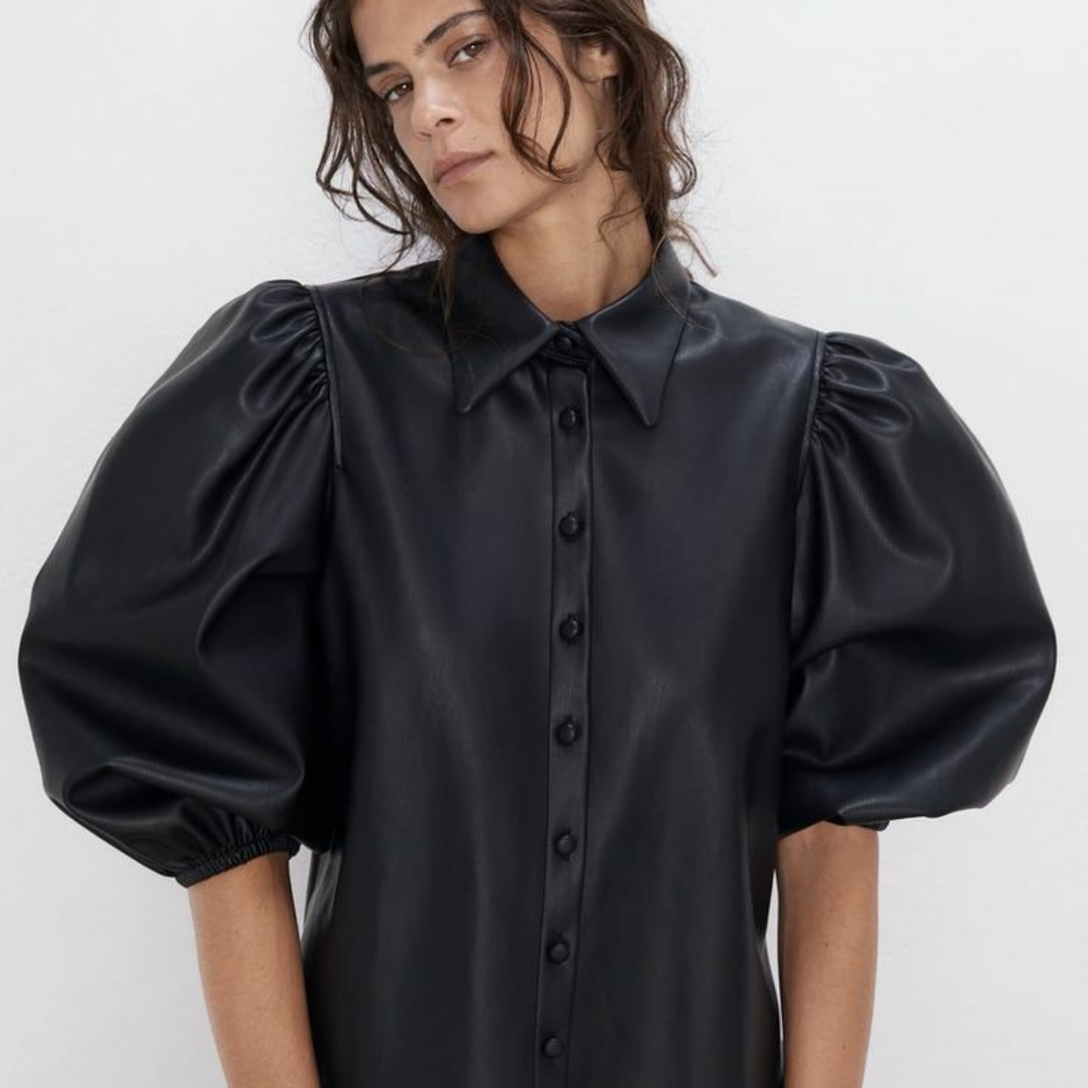 Zara black faux leather blouse